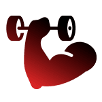 Icon of a flexed arm holding a dumbbell, representing strength training