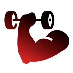 Icon of a flexed arm holding a dumbbell, representing strength training