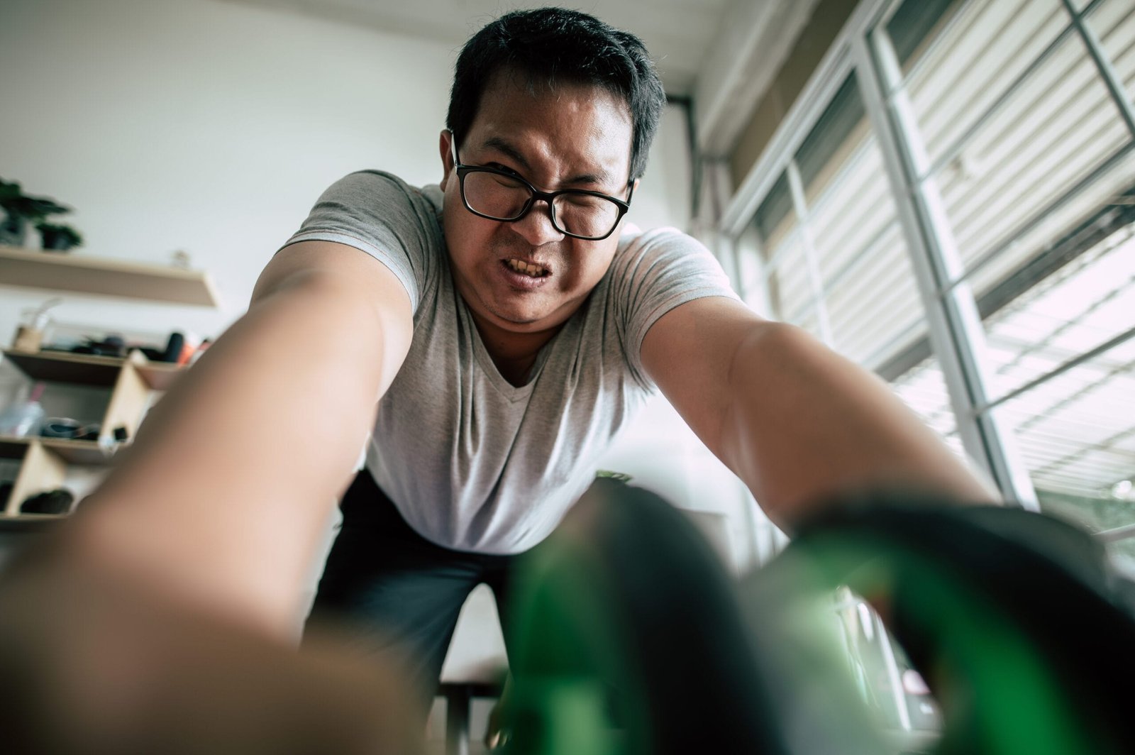 Man working out with an ab roller